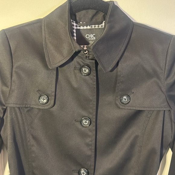 NWT CHIC BY JACOB WOMENS TRENCH COAT SIZE P/S BLACK - Picture 9 of 11